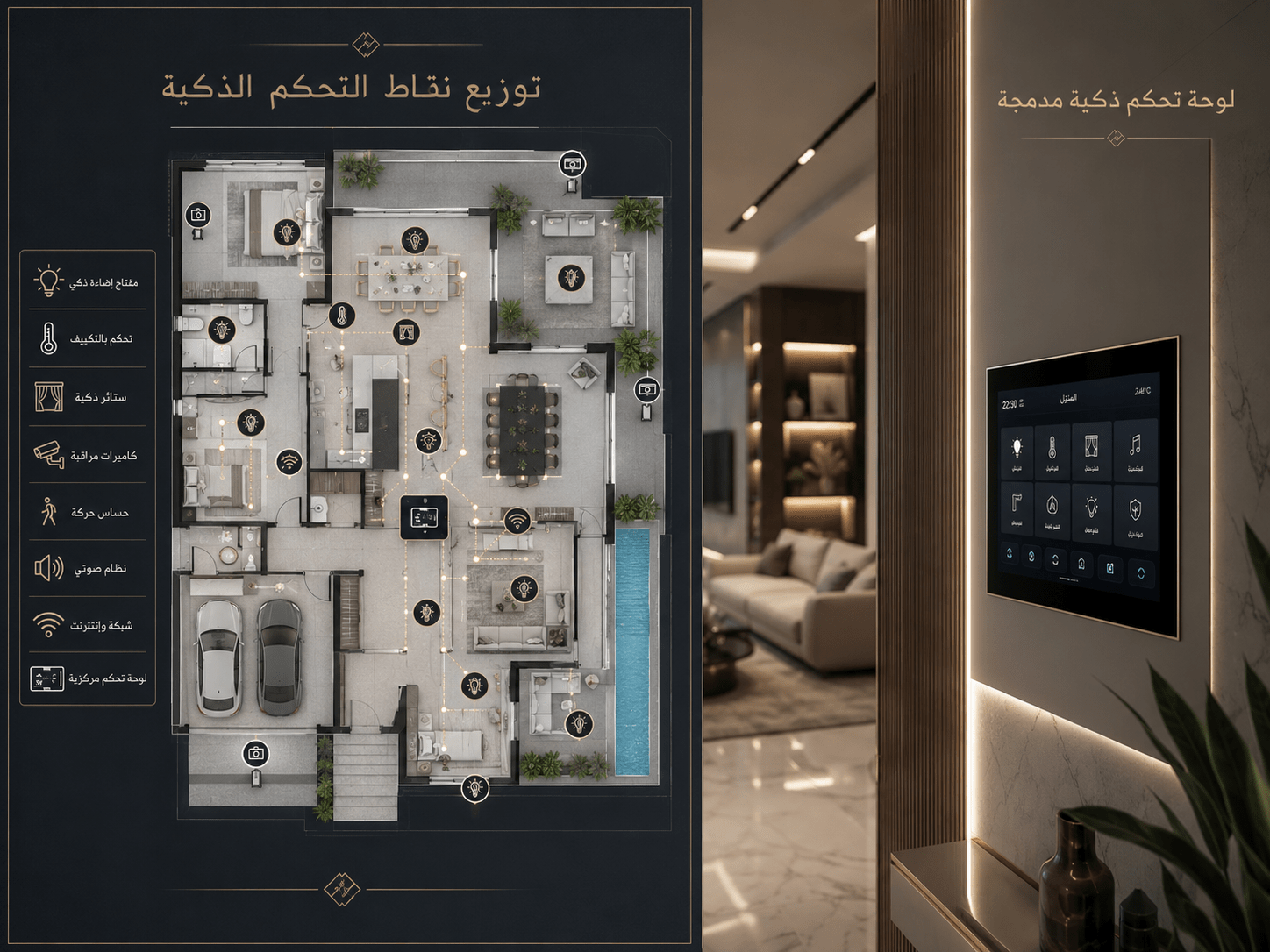 مخطط معماري لتأسيس تقنيات المنزل الذكي من تصميم شركة حنيكة إس