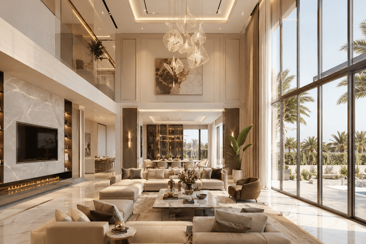 تصميم داخلي فاخر وتشطيبات راقية للفلل السكنية تحت إشراف شركة حنيكة إس للاستشارات الهندسية.